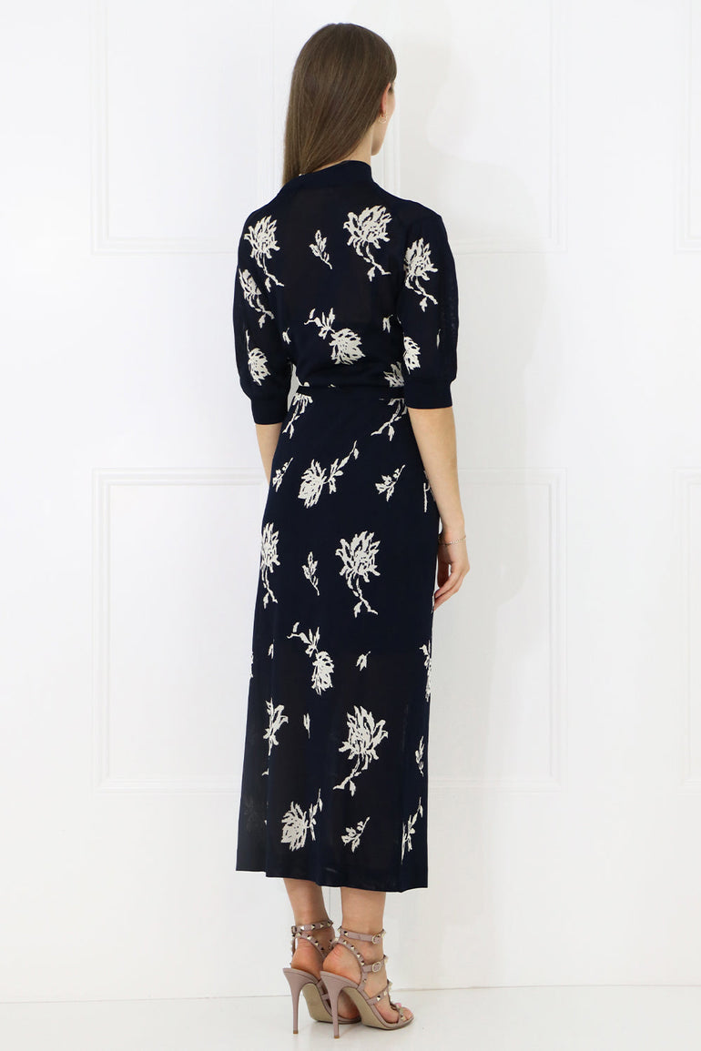 CHLOE RTW FLORAL JACQUARD DRESS S/S NAVY