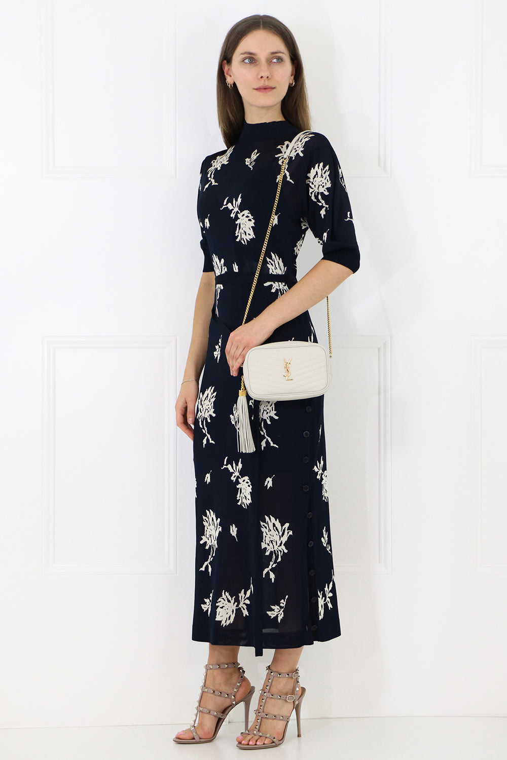 CHLOE RTW FLORAL JACQUARD DRESS S/S NAVY