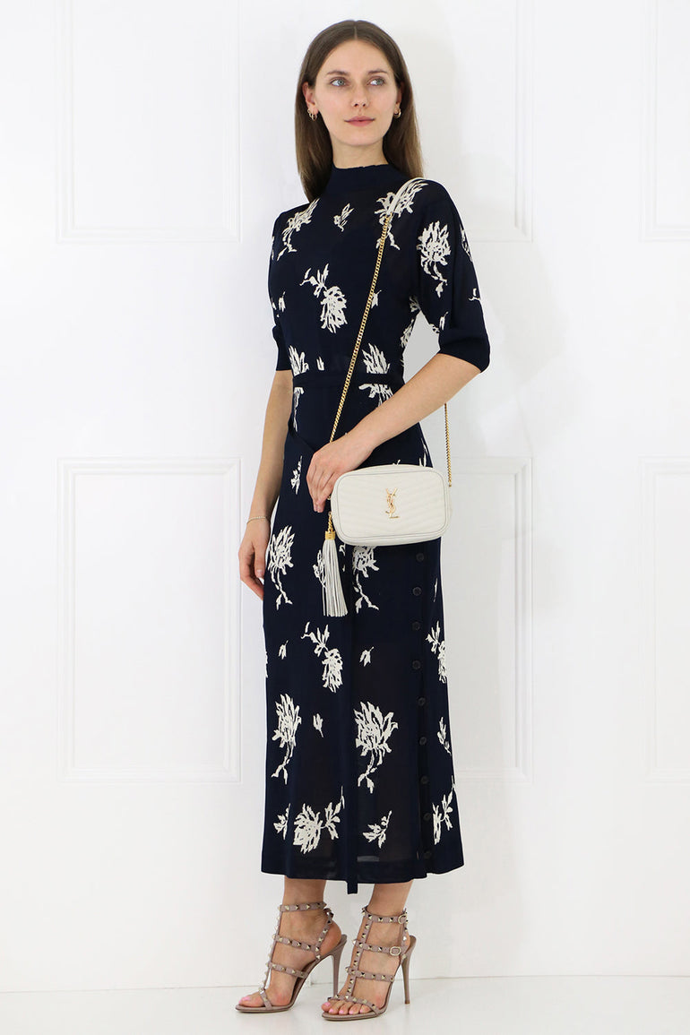 CHLOE RTW FLORAL JACQUARD DRESS S/S NAVY