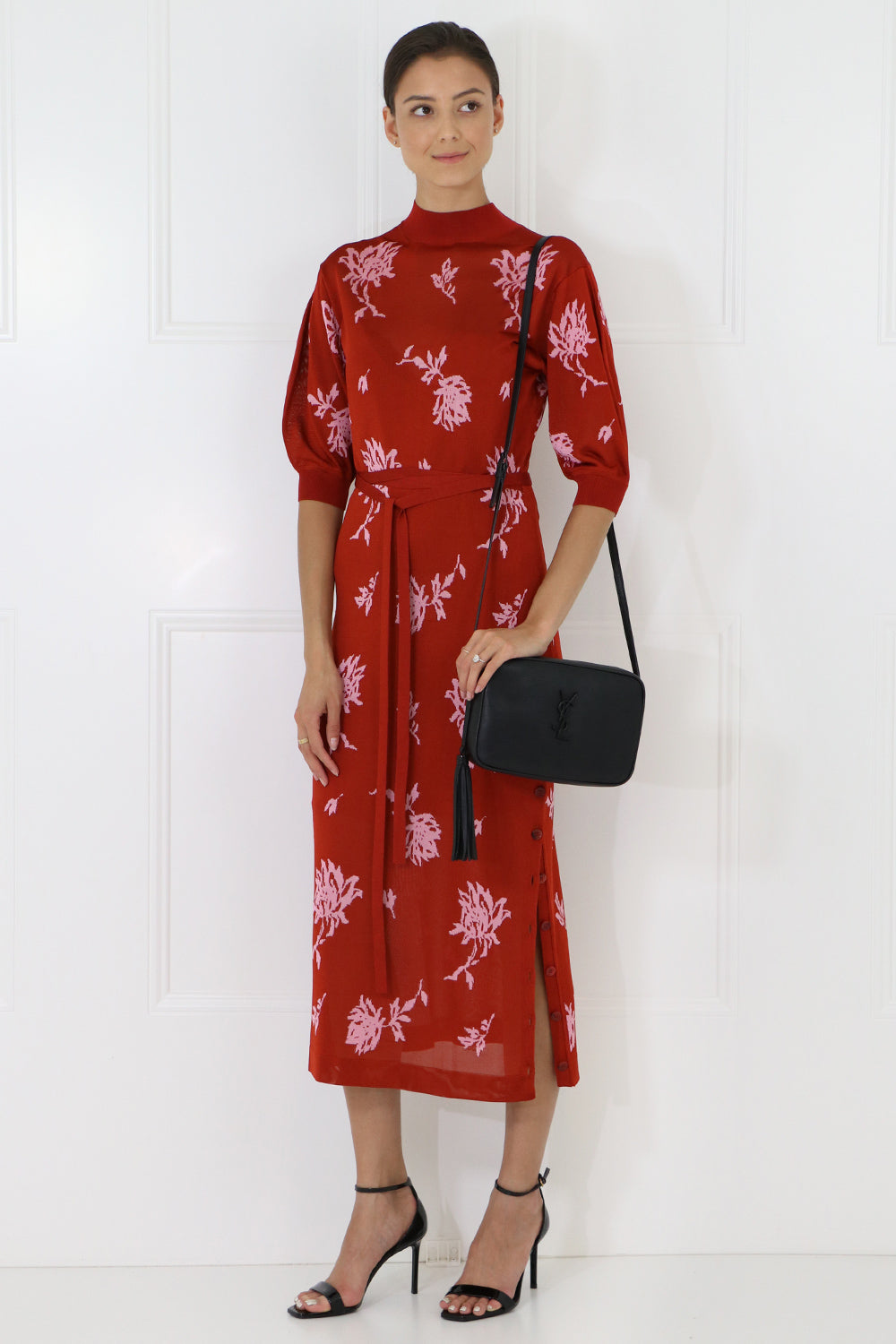 CHLOE RTW FLORAL JACQUARD DRESS S/S RED