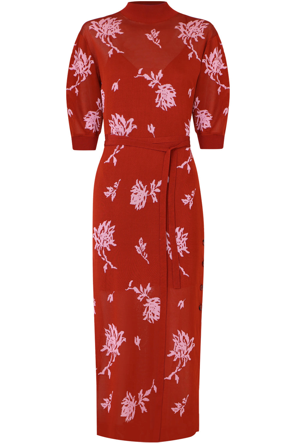 CHLOE RTW FLORAL JACQUARD DRESS S/S RED