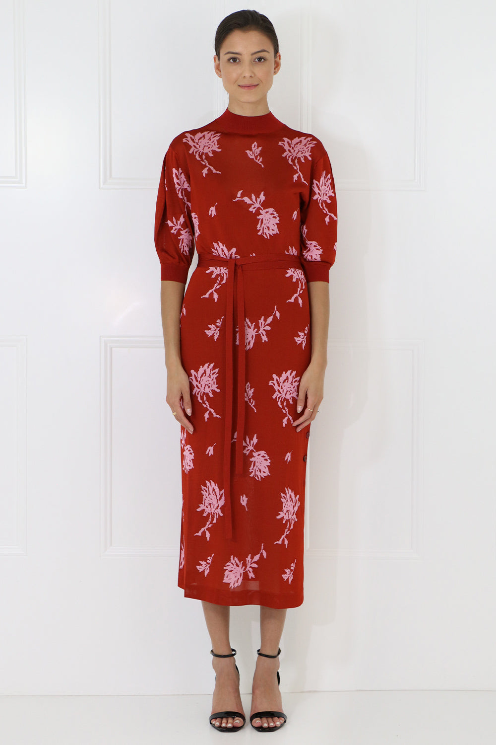 CHLOE RTW FLORAL JACQUARD DRESS S/S RED