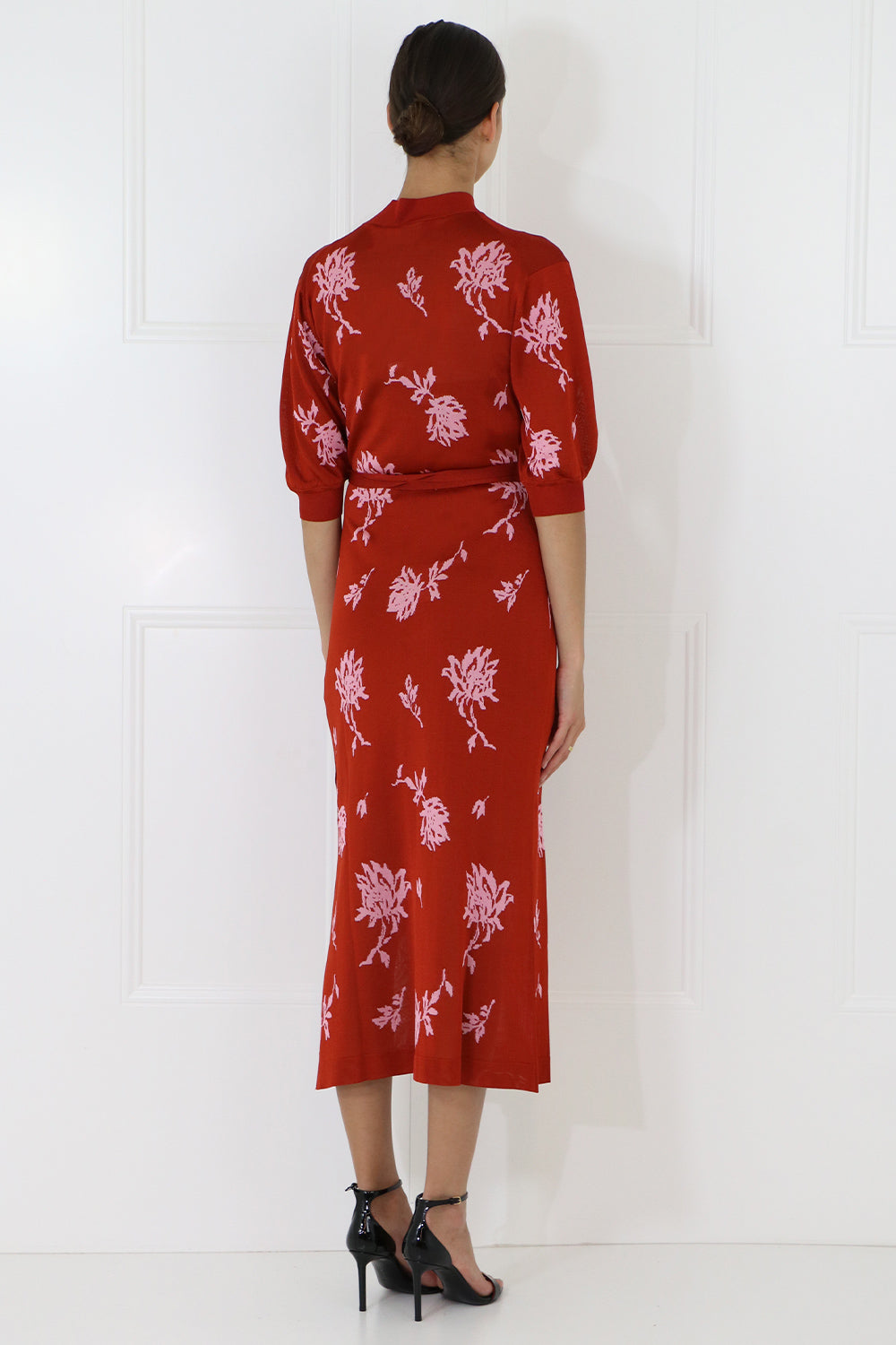 CHLOE RTW FLORAL JACQUARD DRESS S/S RED