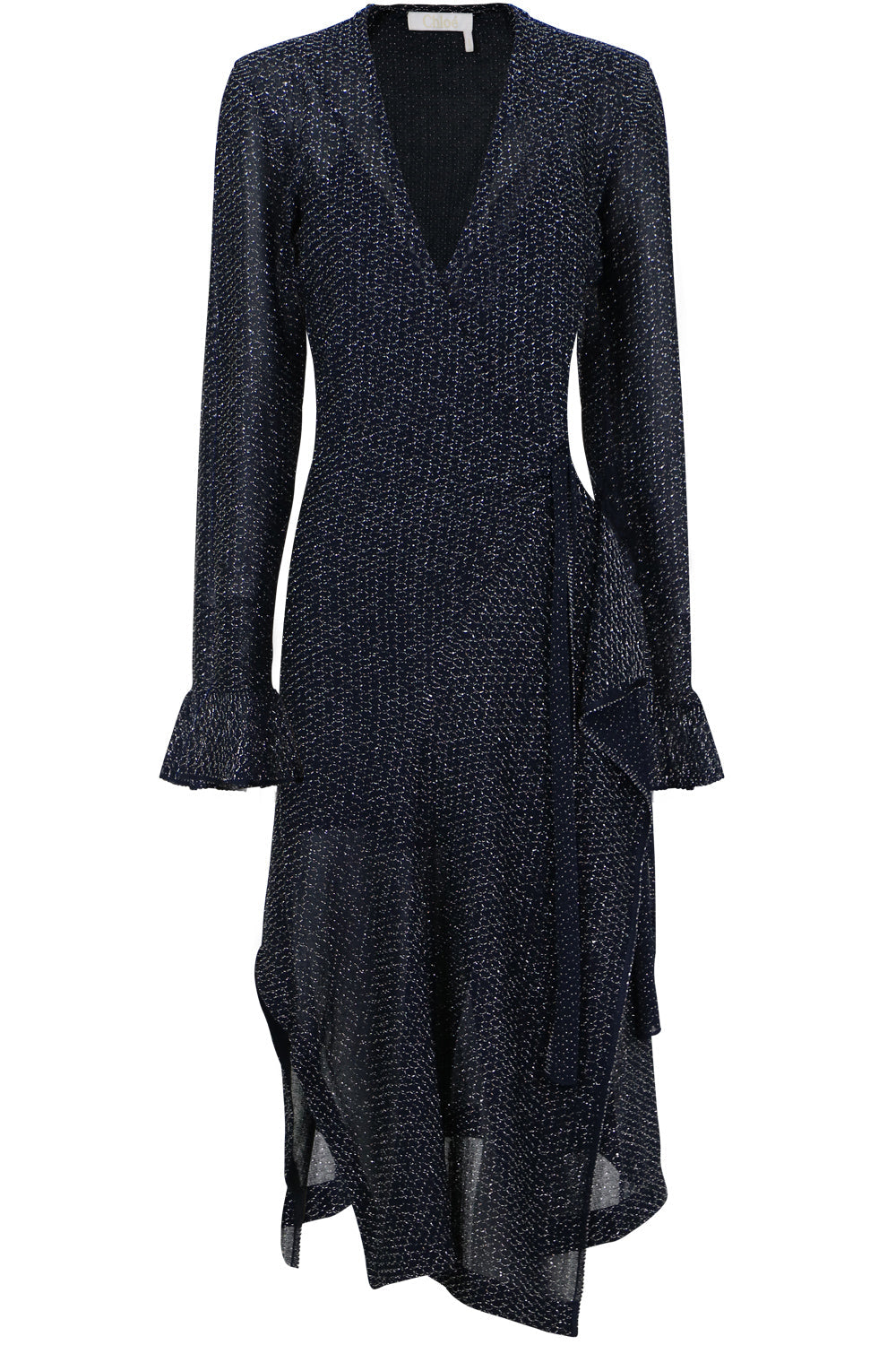 CHLOE RTW LUREX WRAP KNIT DRESS L/S NAVY
