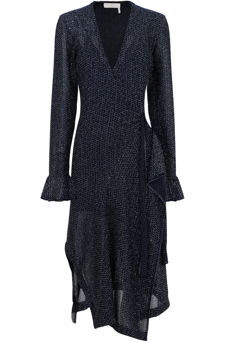 CHLOE RTW LUREX WRAP KNIT DRESS L/S NAVY