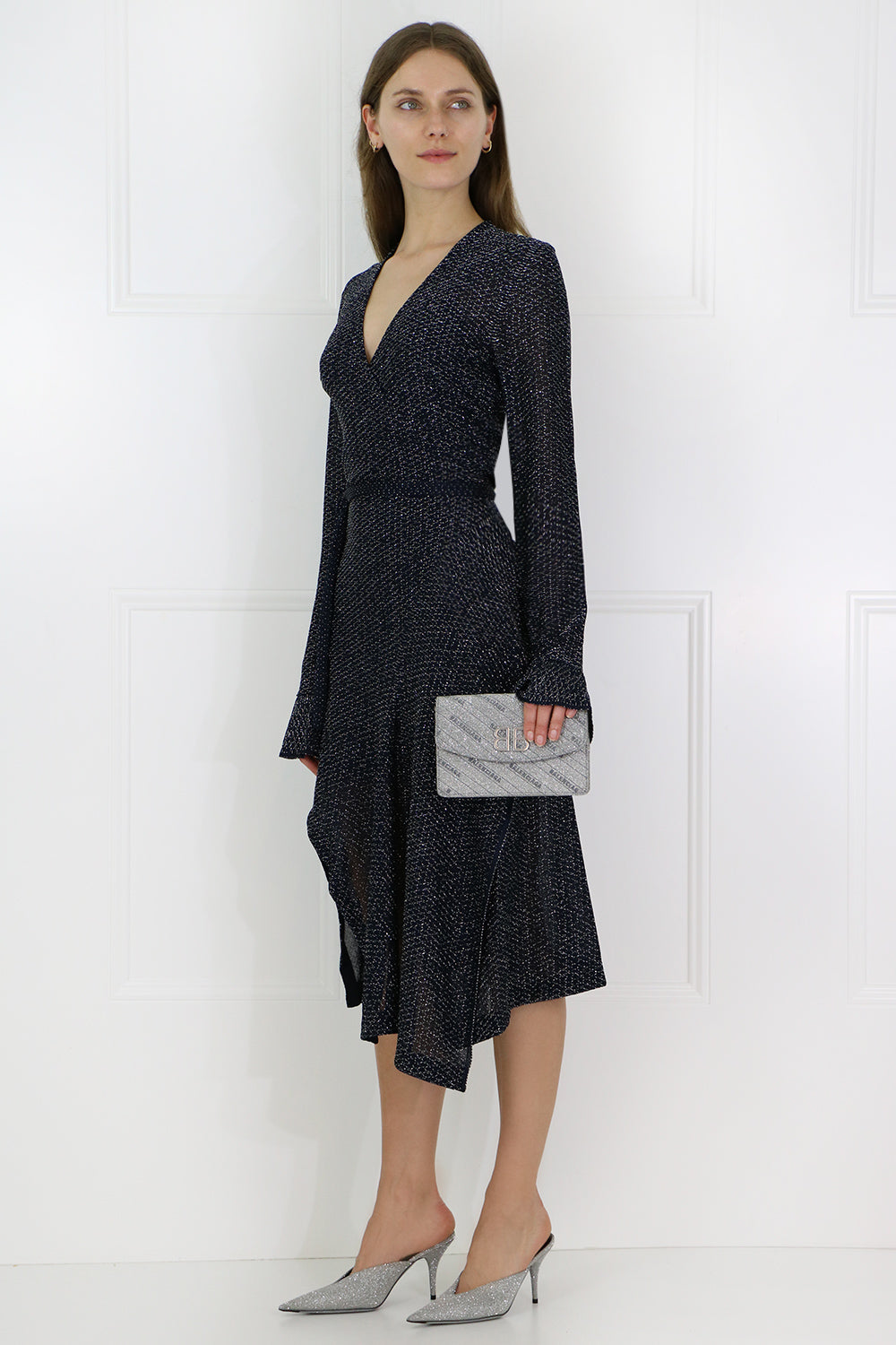 CHLOE RTW LUREX WRAP KNIT DRESS L/S NAVY