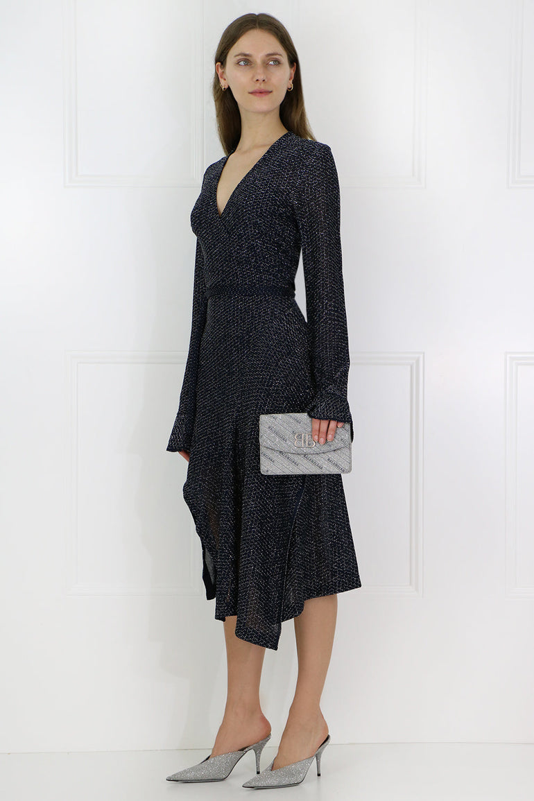 CHLOE RTW LUREX WRAP KNIT DRESS L/S NAVY