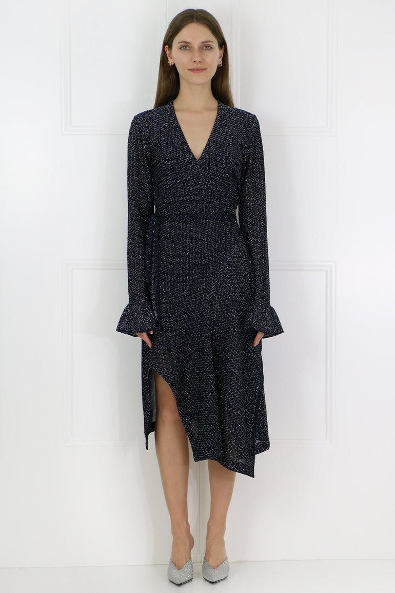 CHLOE RTW LUREX WRAP KNIT DRESS L/S NAVY