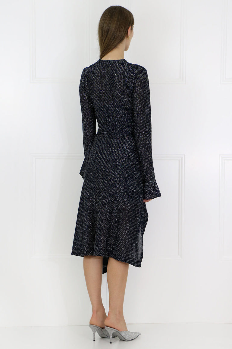 CHLOE RTW LUREX WRAP KNIT DRESS L/S NAVY