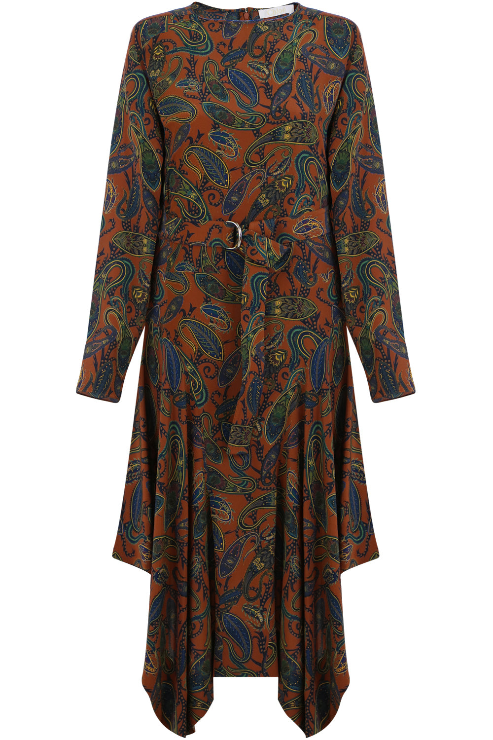 CHLOE RTW PAISLEY PRINT MIDI DRESS L/S RUST