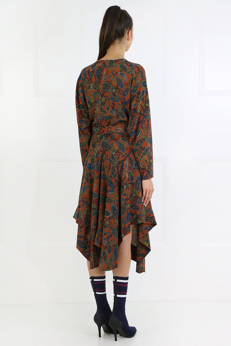 CHLOE RTW PAISLEY PRINT MIDI DRESS L/S RUST
