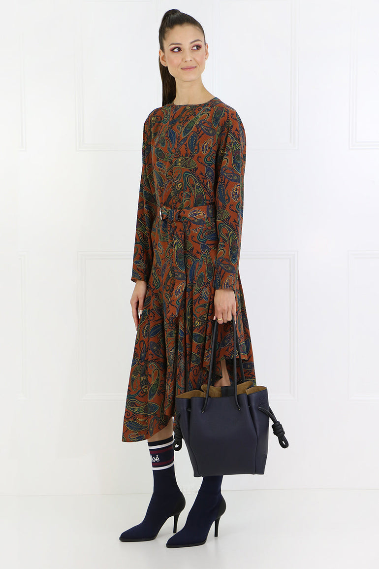 CHLOE RTW PAISLEY PRINT MIDI DRESS L/S RUST