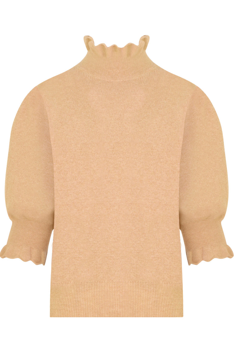CHLOE RTW PUFF SLEEVE KNIT TOP S/S LIGHT CAMEL