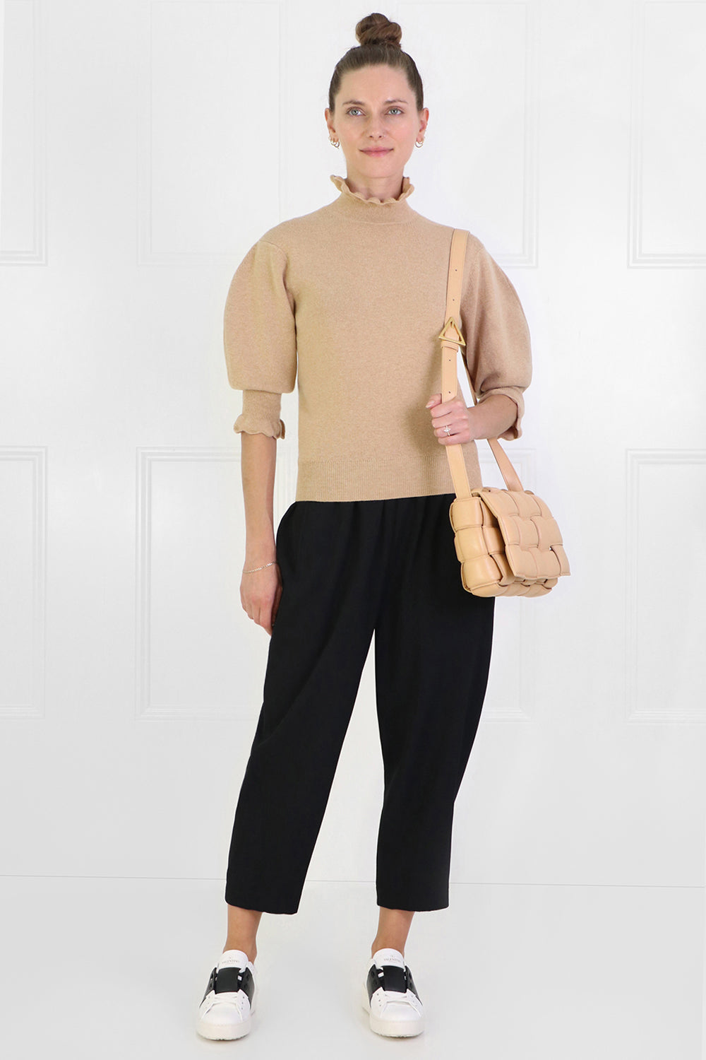 CHLOE RTW PUFF SLEEVE KNIT TOP S/S LIGHT CAMEL