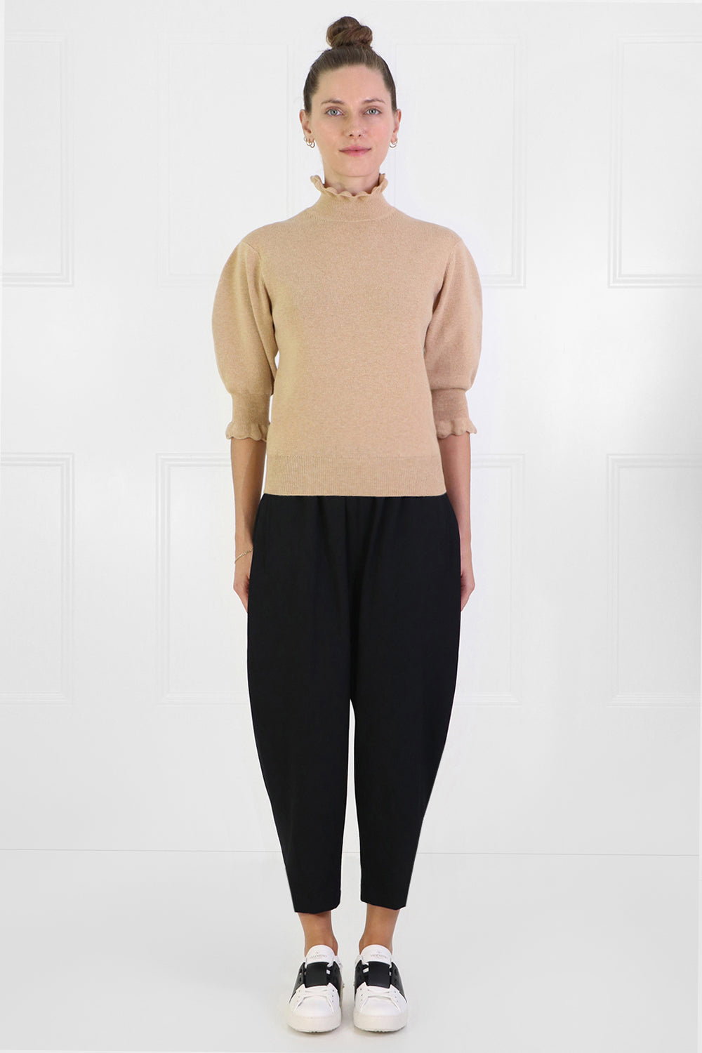 CHLOE RTW PUFF SLEEVE KNIT TOP S/S LIGHT CAMEL