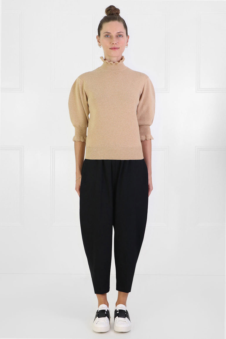 CHLOE RTW PUFF SLEEVE KNIT TOP S/S LIGHT CAMEL