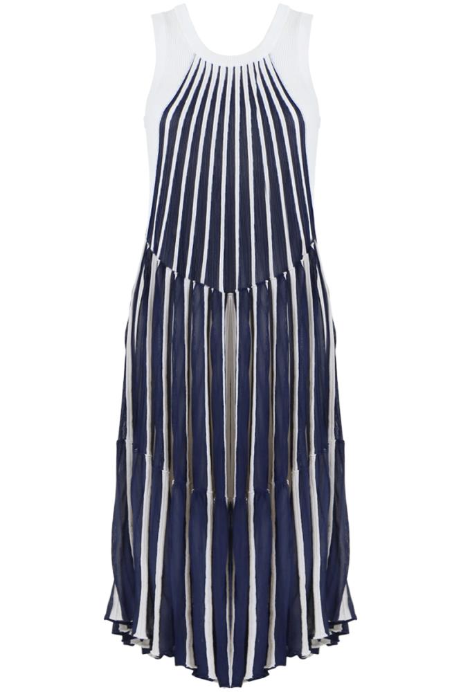 CHLOE RTW BLUE / FR L RIB KNIT CONTRAST PANEL DRESS WHITE/BLUE