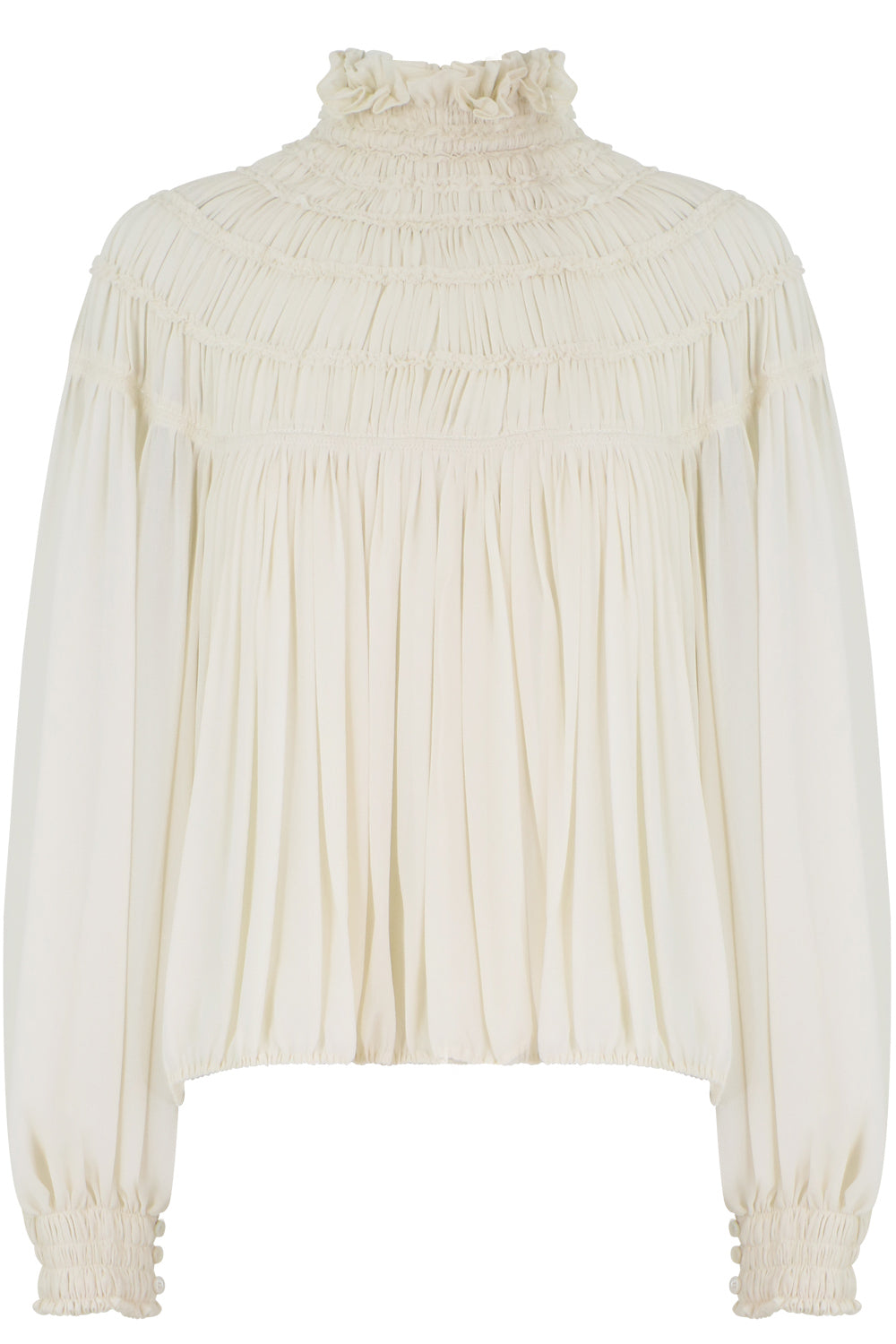 CHLOE RTW RUFFLE NECK BLOUSE L/S WHITE