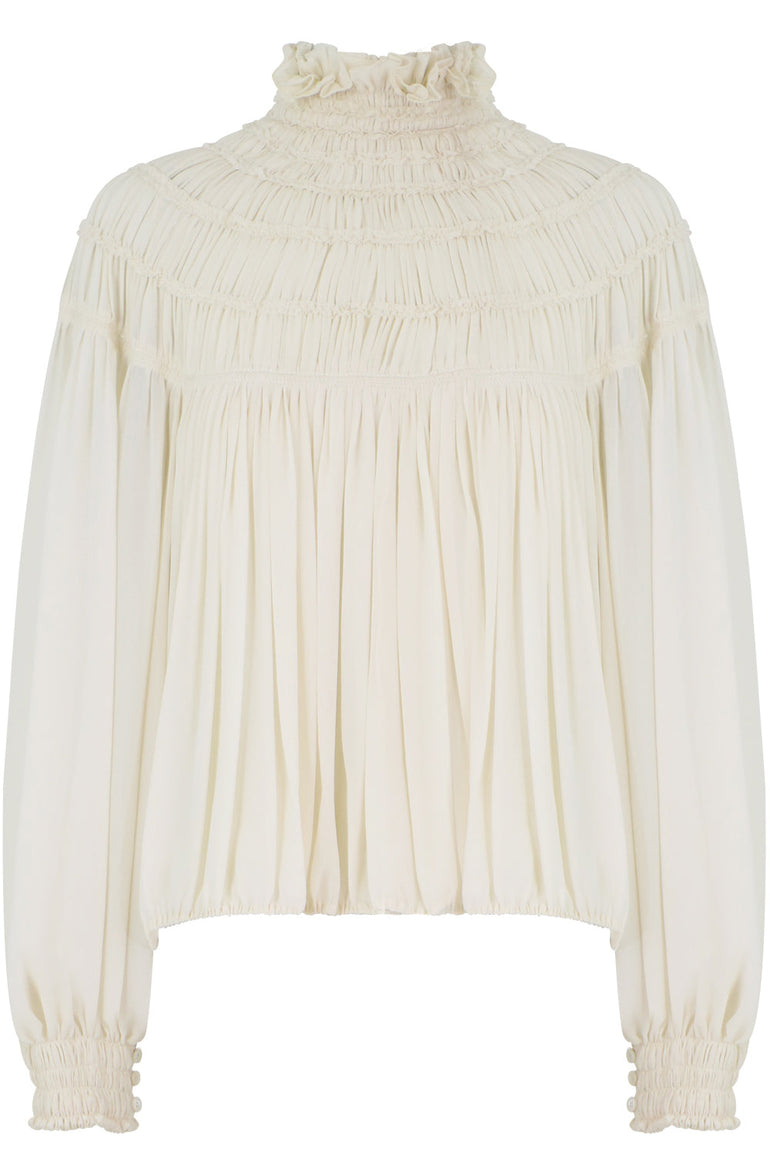 CHLOE RTW RUFFLE NECK BLOUSE L/S WHITE