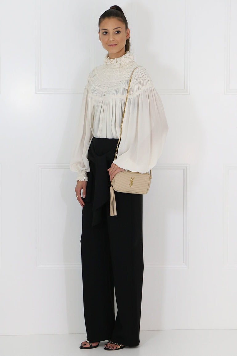 CHLOE RTW RUFFLE NECK BLOUSE L/S WHITE
