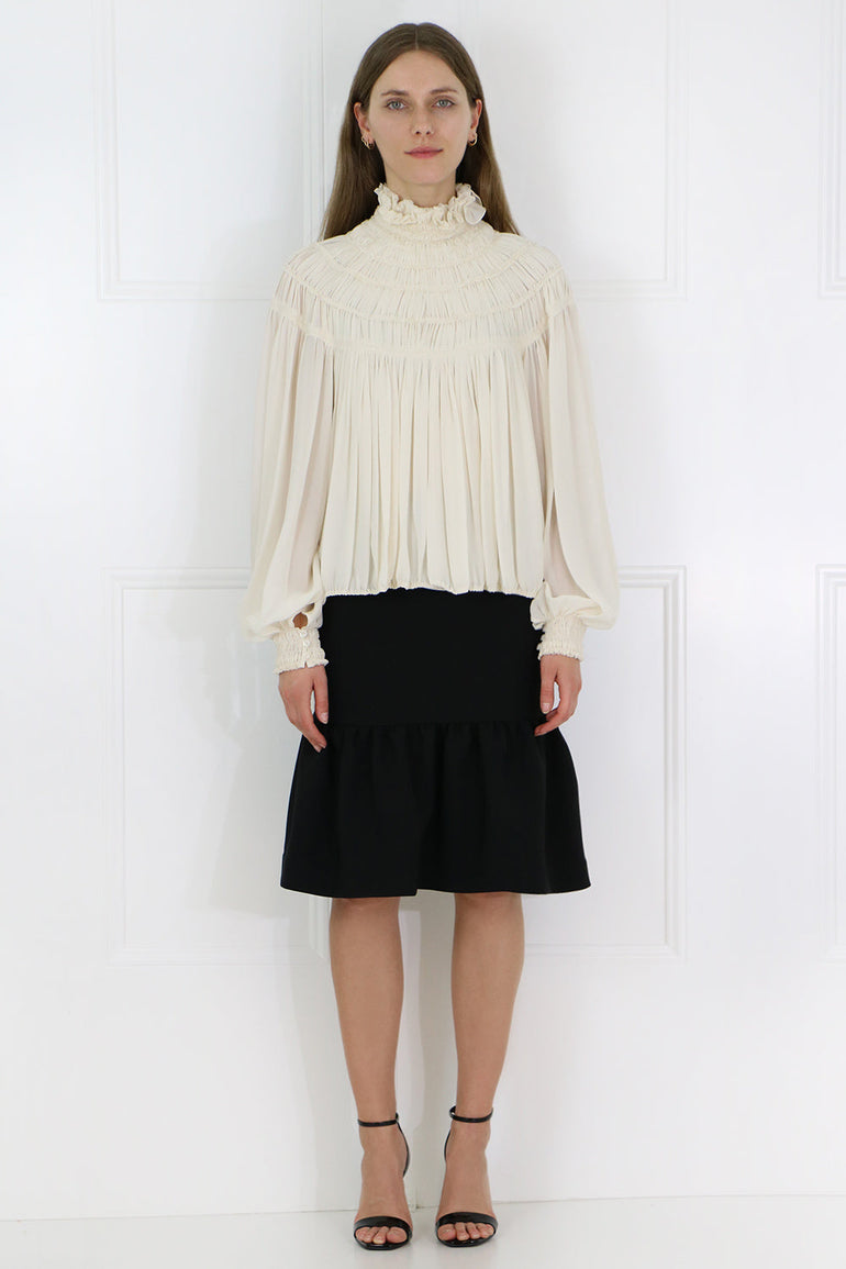 CHLOE RTW RUFFLE NECK BLOUSE L/S WHITE