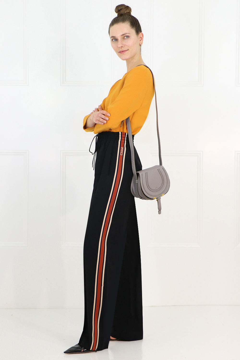 CHLOE RTW SIDE STRIPE STRAIGHT LEG PANTS BLACK