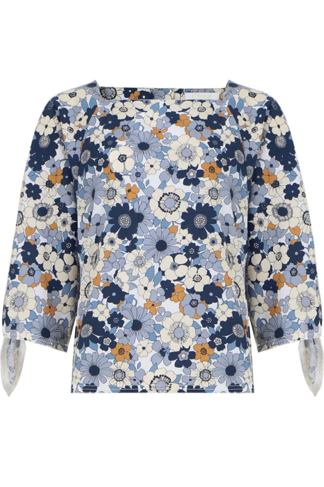 CHLOE RTW MULTI / FR34 SQUARE NECKLINE SMALL FLOWER PRINT TOP BLUE