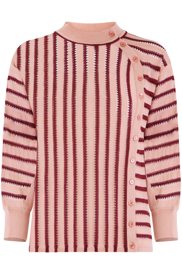CHLOE RTW STRIPE BUTTONED KNIT L/S FALLOW PINK
