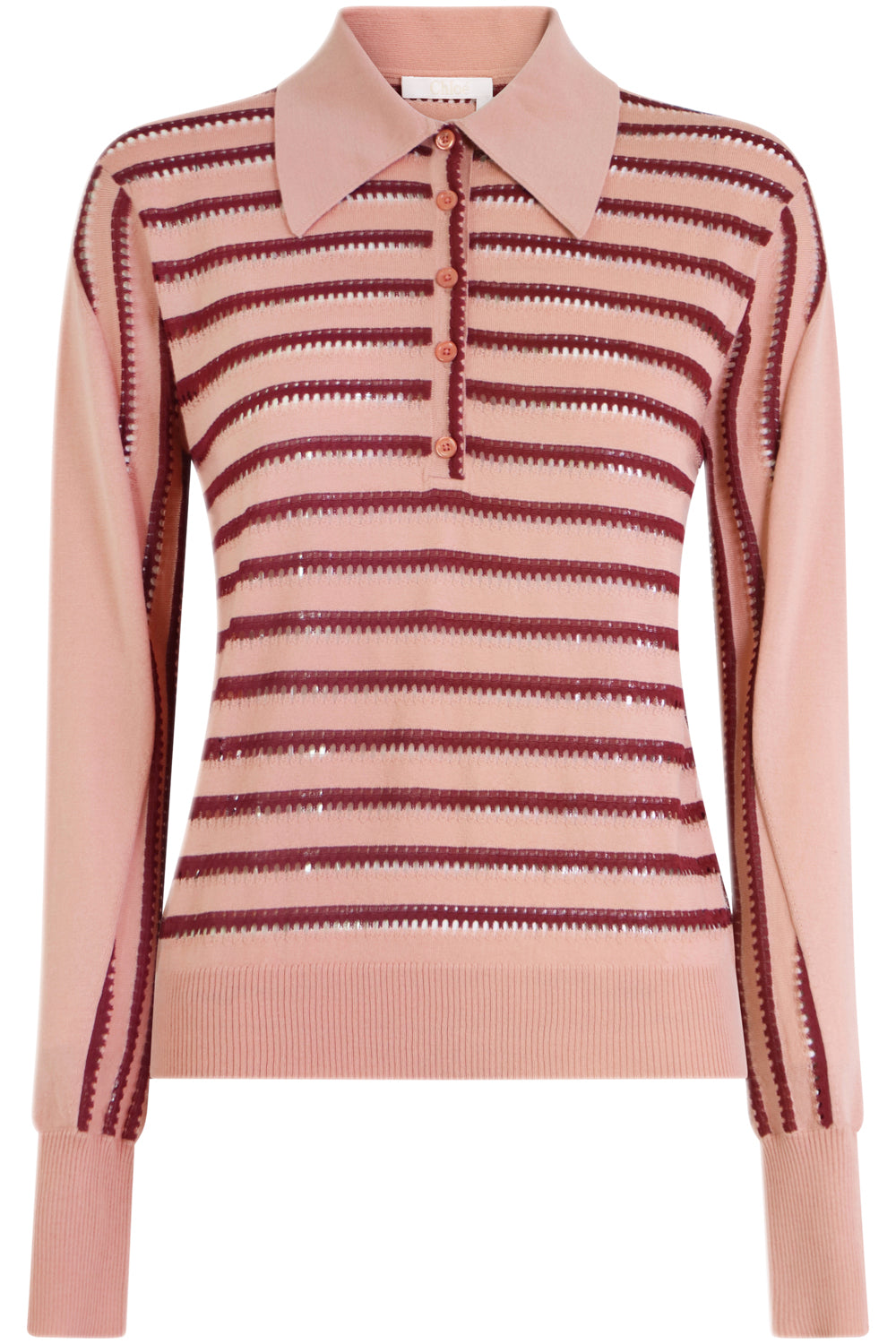 CHLOE RTW STRIPE COLLARED KNIT L/S FALLOW PINK
