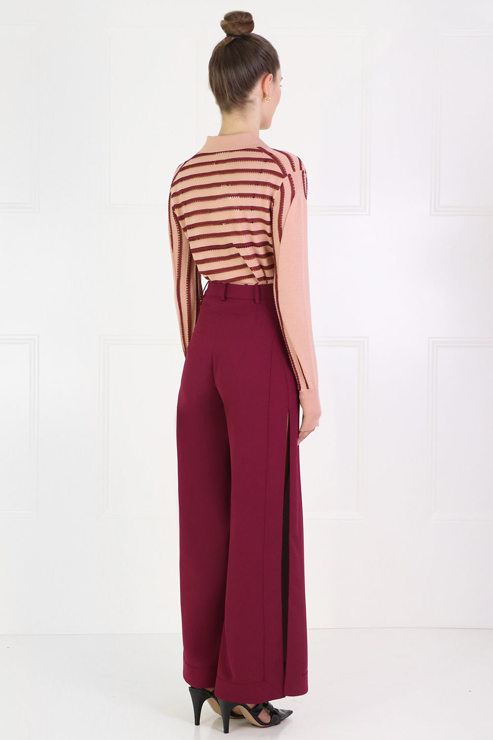 CHLOE RTW STRIPE COLLARED KNIT L/S FALLOW PINK