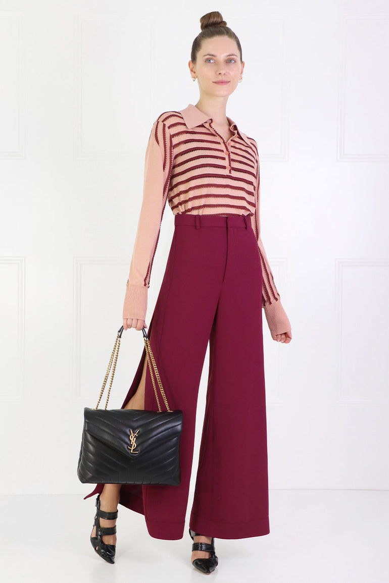 CHLOE RTW STRIPE COLLARED KNIT L/S FALLOW PINK