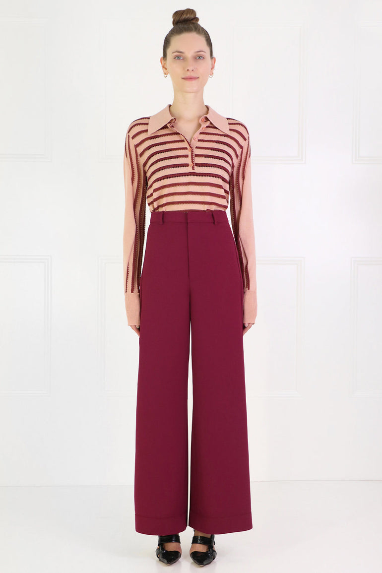 CHLOE RTW STRIPE COLLARED KNIT L/S FALLOW PINK