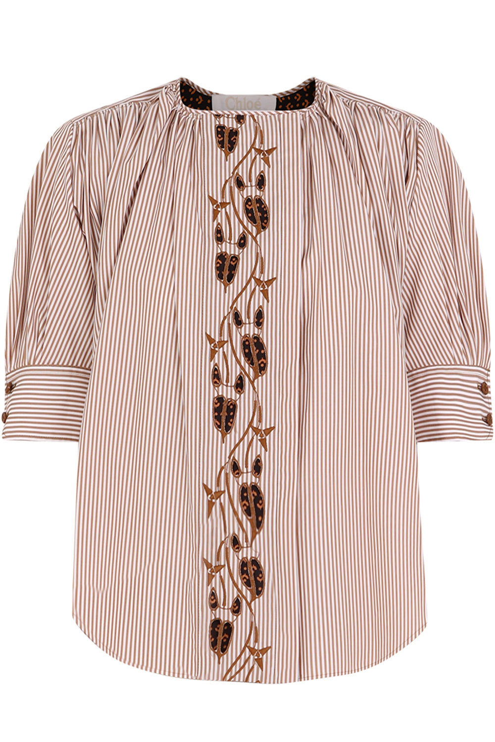 CHLOE RTW STRIPED EMBROIDERED BLOUSE WHITE/BEIGE
