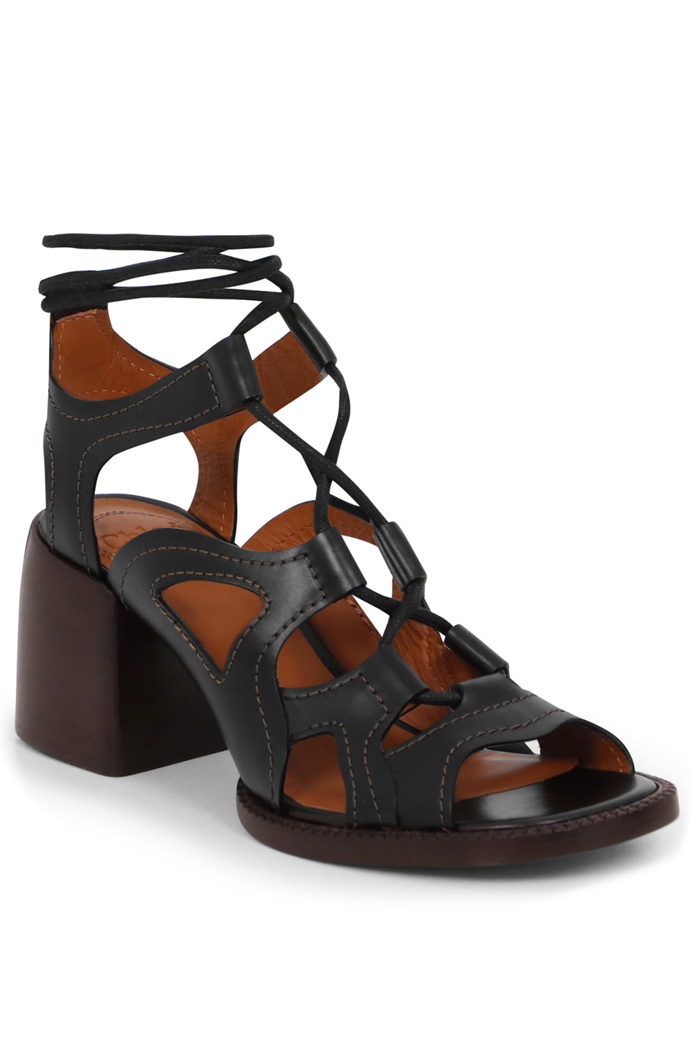 CHLOE SHOES GAILE LACE-UP SANDALS 60MM BLACK