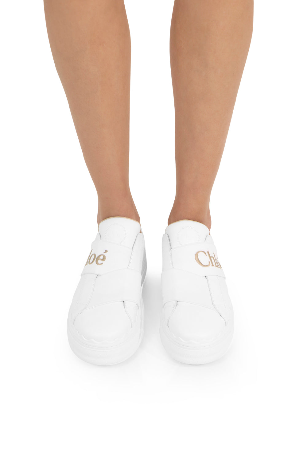 CHLOE SHOES LAUREN ELASTIC LOGO SNEAKER WHITE