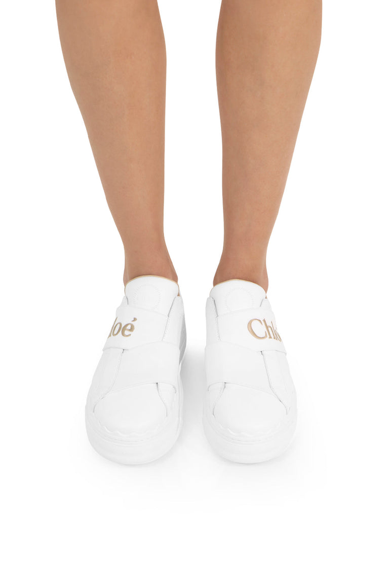 CHLOE SHOES LAUREN ELASTIC LOGO SNEAKER WHITE