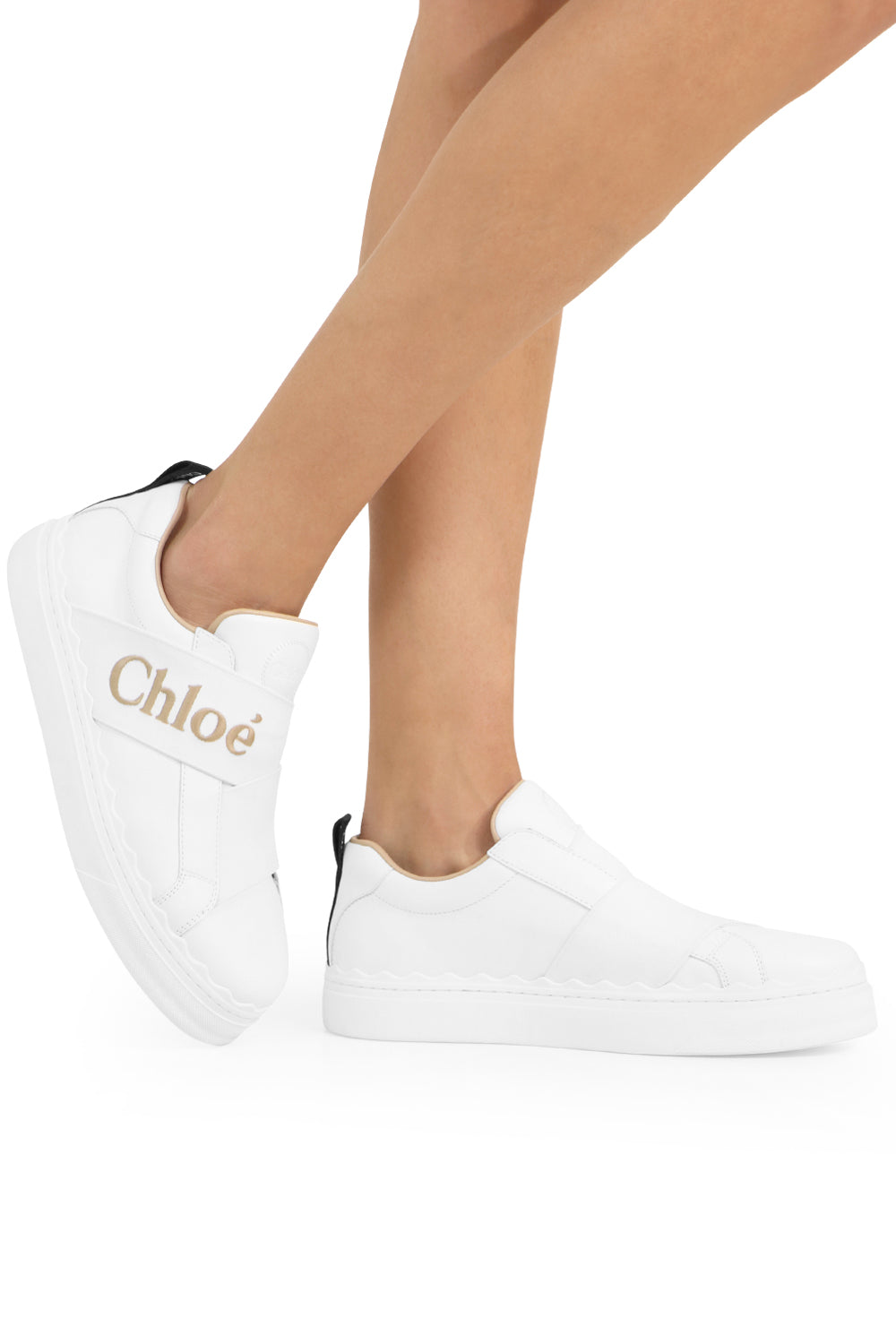 CHLOE SHOES LAUREN ELASTIC LOGO SNEAKER WHITE