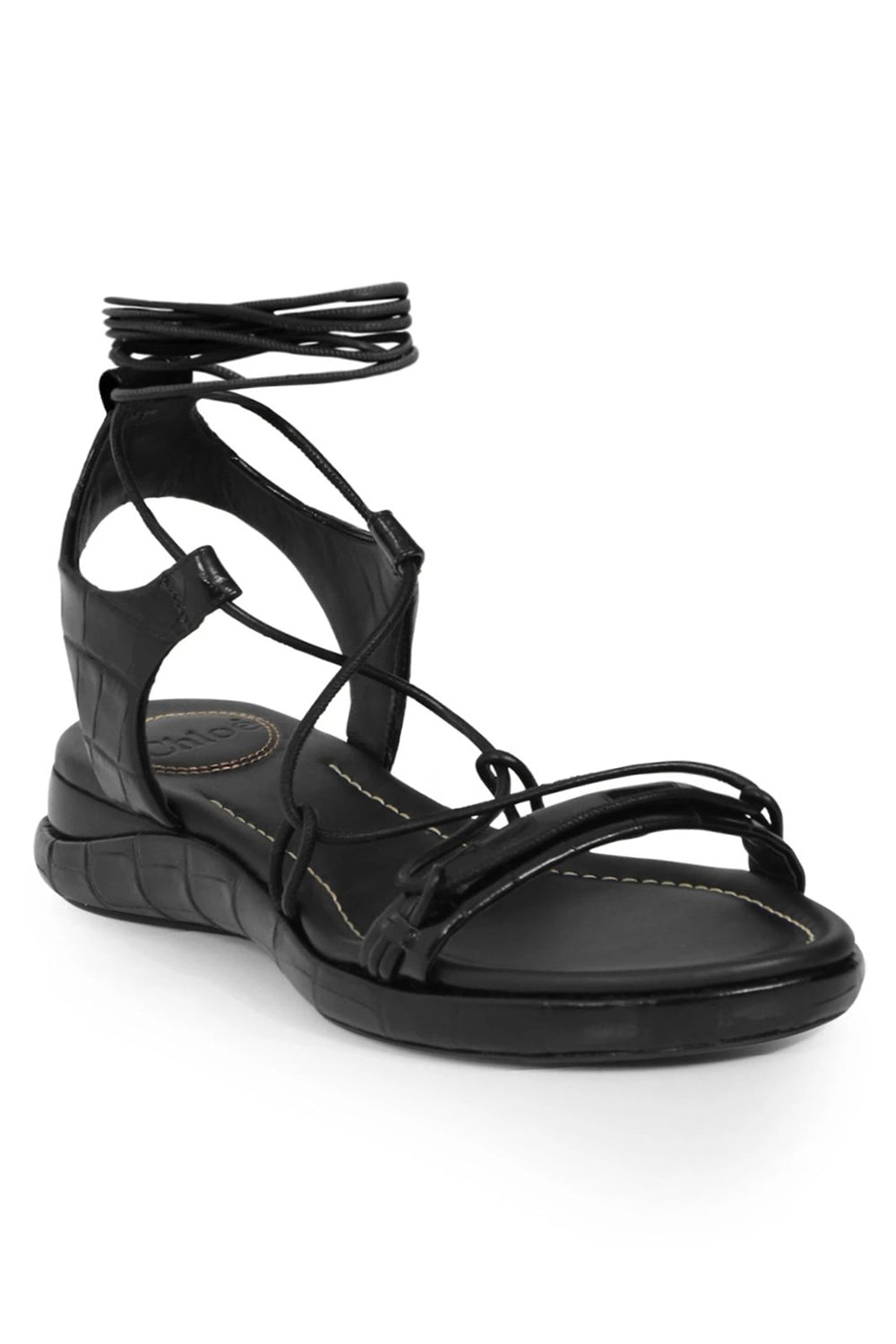 CHLOE SHOES WAVE CROC EMBOSSED SANDAL BLACK