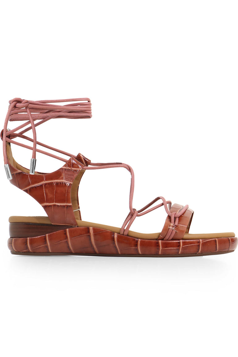 CHLOE SHOES WAVE CROC EMBOSSED SANDAL ROSE BROWN