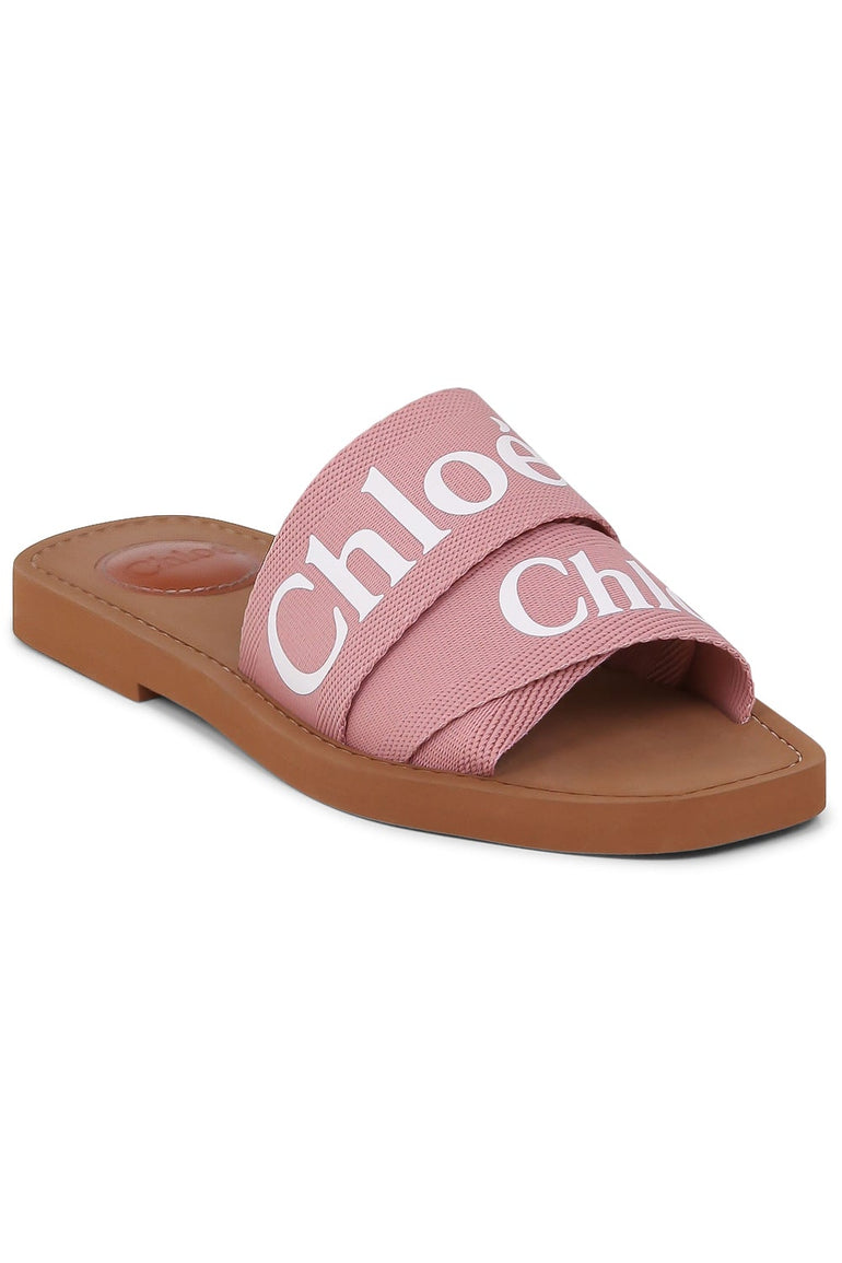 CHLOÉ WOODY LOGO SLIDE DELICATE PINK NEW SEASON ONLINE PARLOUR X