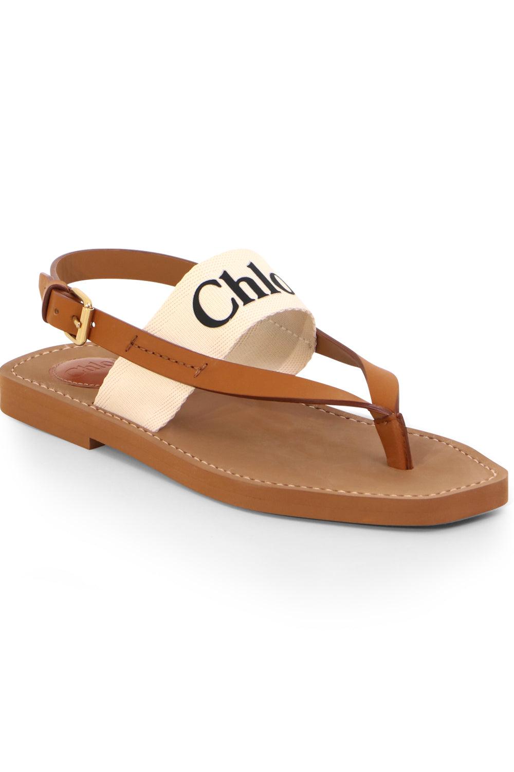 CHLOE SHOES WOODY LOGO THONG SANDAL WHITE