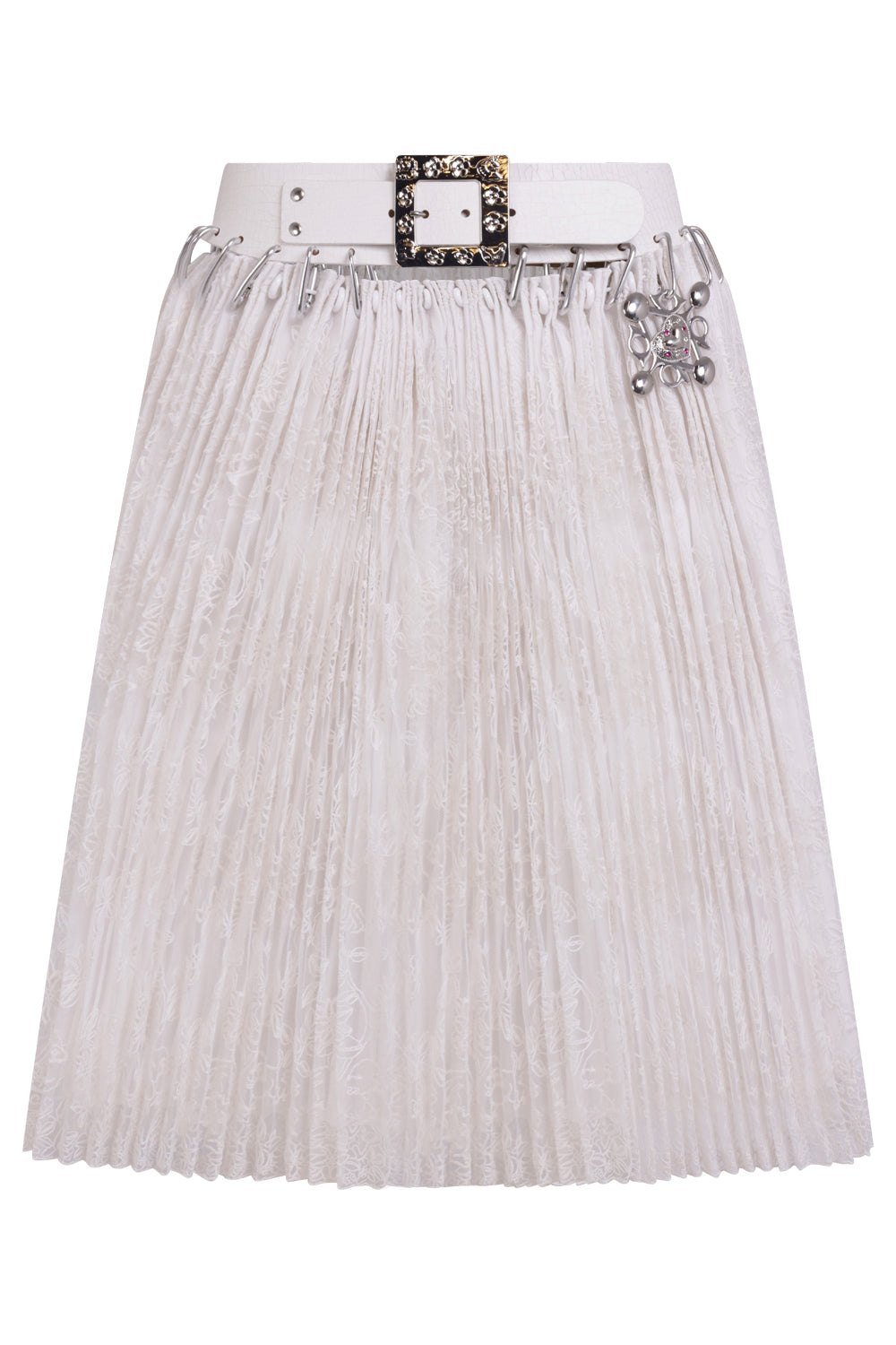 CHOPOVA LOWENA RTW Laysin Lace Knee Length Carabiner Skirt | White