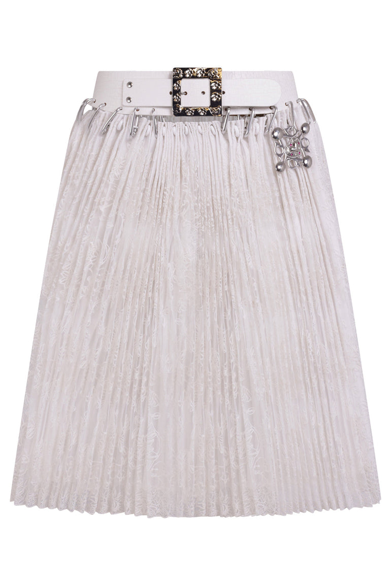 CHOPOVA LOWENA RTW Laysin Lace Knee Length Carabiner Skirt | White