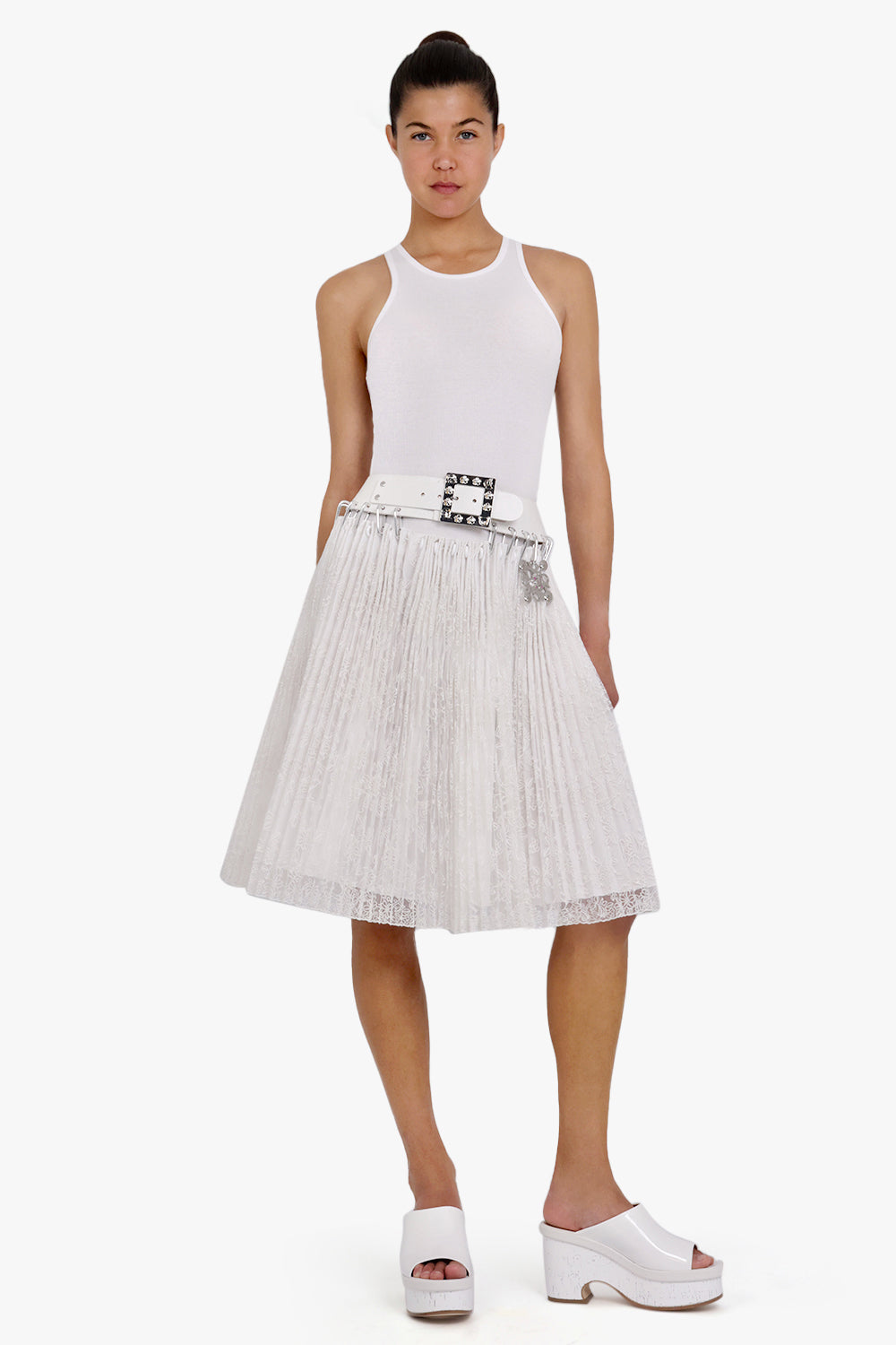 CHOPOVA LOWENA RTW Laysin Lace Knee Length Carabiner Skirt | White