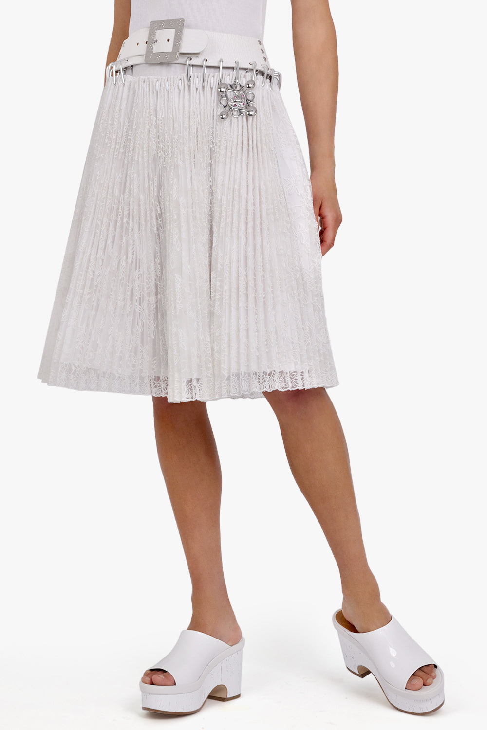 CHOPOVA LOWENA RTW Laysin Lace Knee Length Carabiner Skirt | White