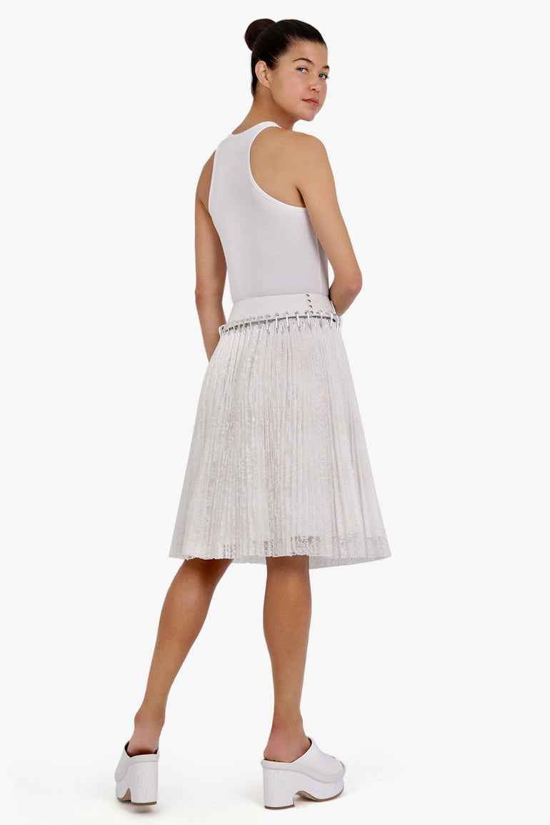 CHOPOVA LOWENA RTW Laysin Lace Knee Length Carabiner Skirt | White
