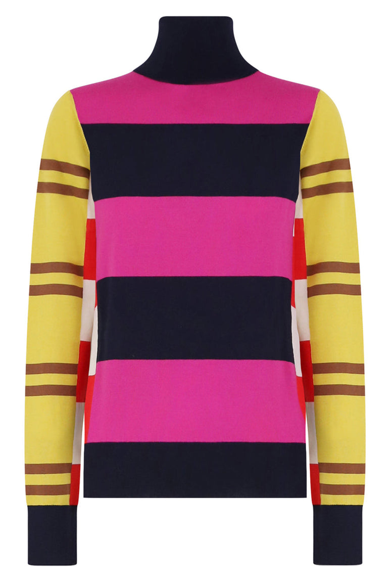 COLVILLE RTW HIGH NECK STRIPE KNIT TOP | MULTI