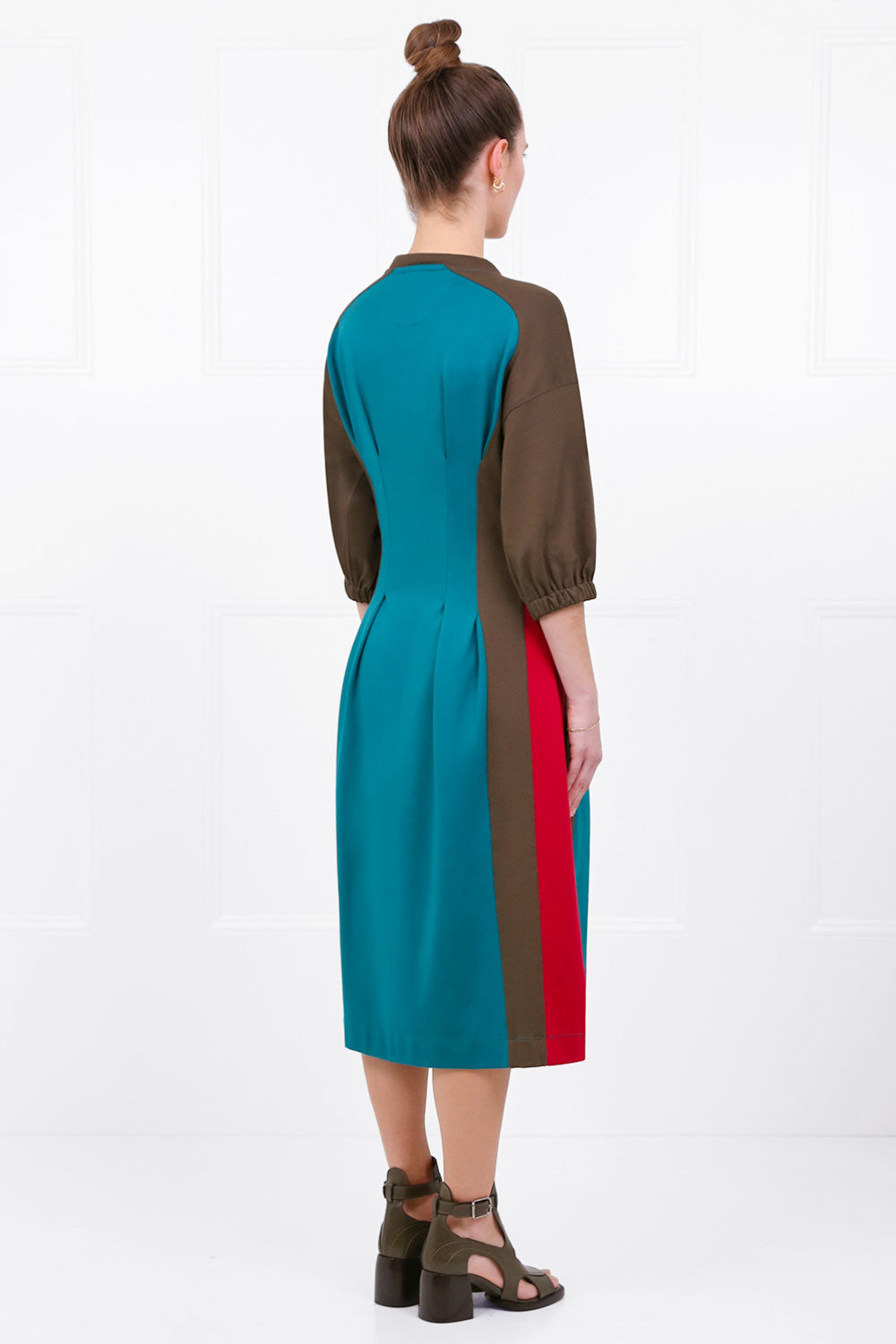 COLVILLE RTW KICKER DRESS 3/4SL PETROLEUM/KHAKI/RED