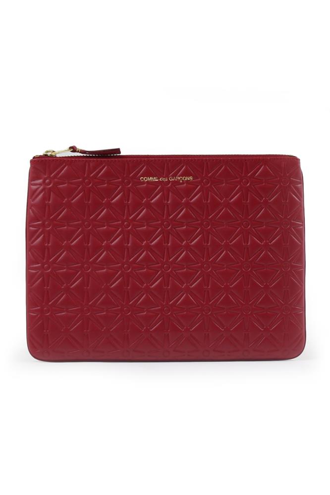 COMME DES GARCONS BAGS RED EMBOSSED LEATHER POUCH STAR PRINT RED