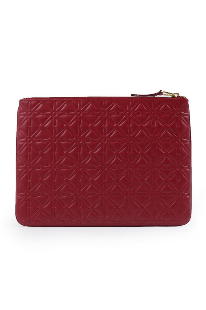 COMME DES GARCONS BAGS RED EMBOSSED LEATHER POUCH STAR PRINT RED